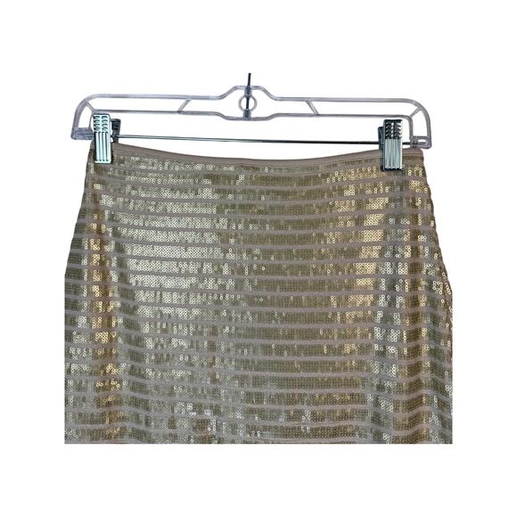 Tart Beige & Gold Sequins Pull On Bodycon Stretchy Chic Mini Skirt Size M - Picture 5 of 9